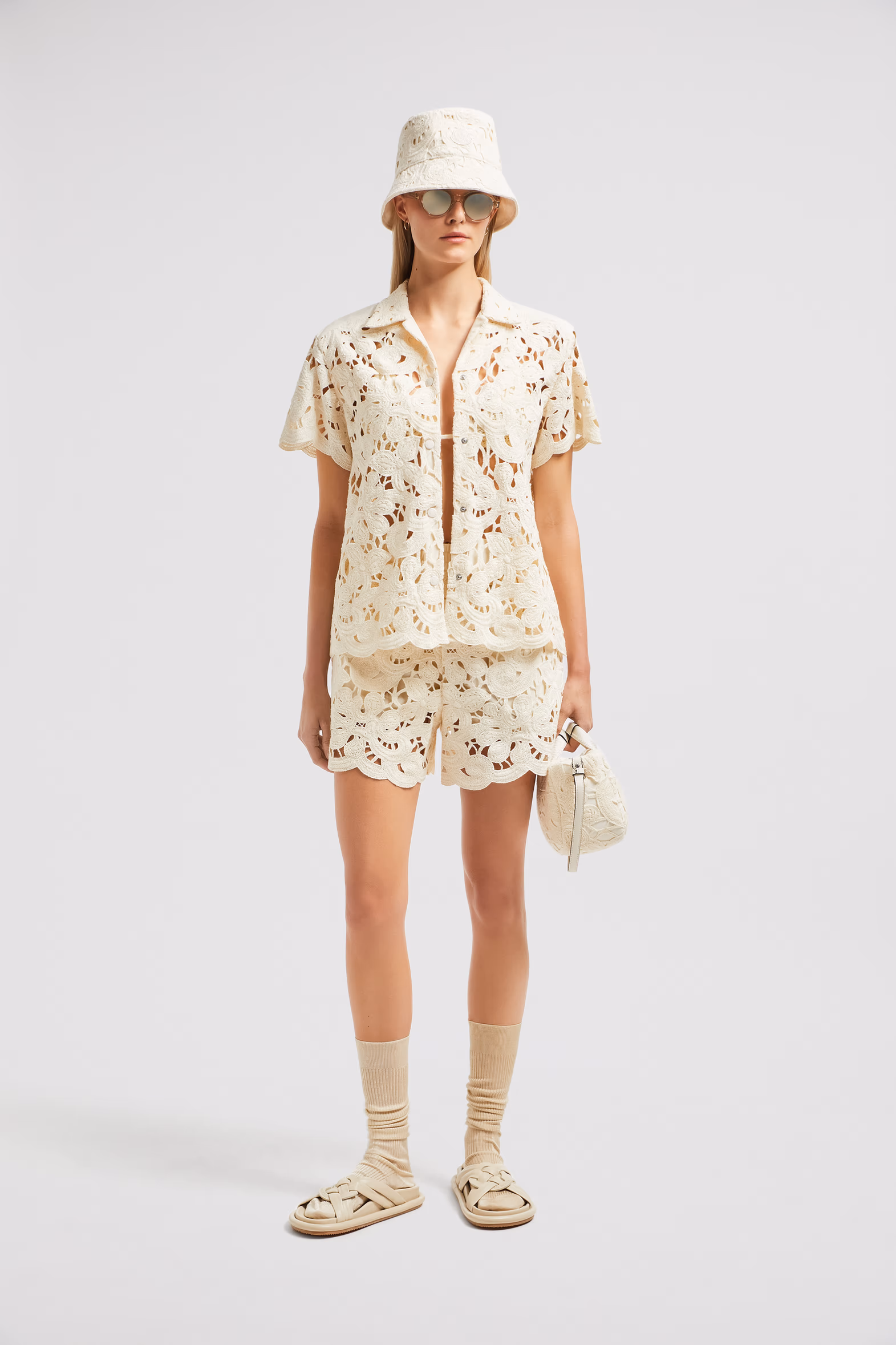 Floral Macramé Shorts Women White Ivory Moncler 0